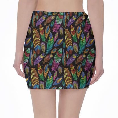 Bohemian Feather Pattern Print Pencil Mini Skirt
