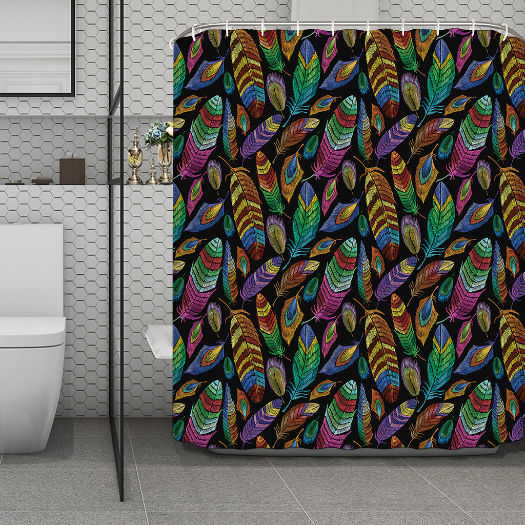 Bohemian Feather Pattern Print Polyester Shower Curtain