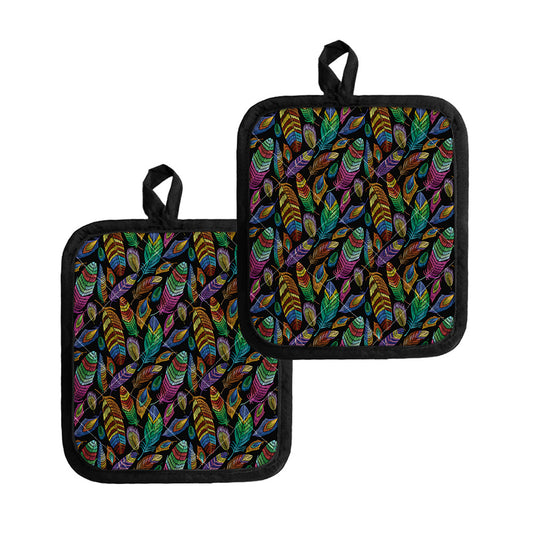Bohemian Feather Pattern Print Pot Holders
