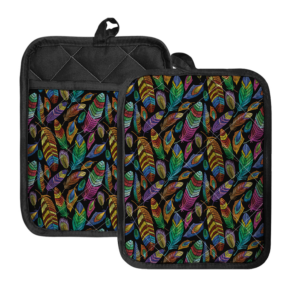 Bohemian Feather Pattern Print Pot Holders With Pocket