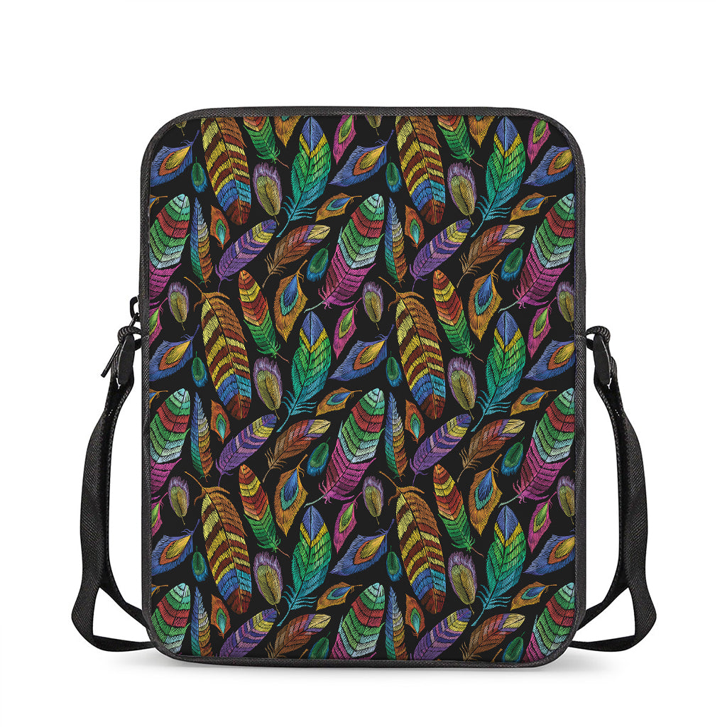 Bohemian Feather Pattern Print Rectangular Crossbody Bag