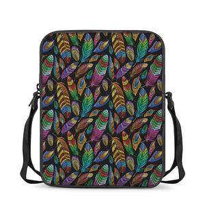 Bohemian Feather Pattern Print Rectangular Crossbody Bag