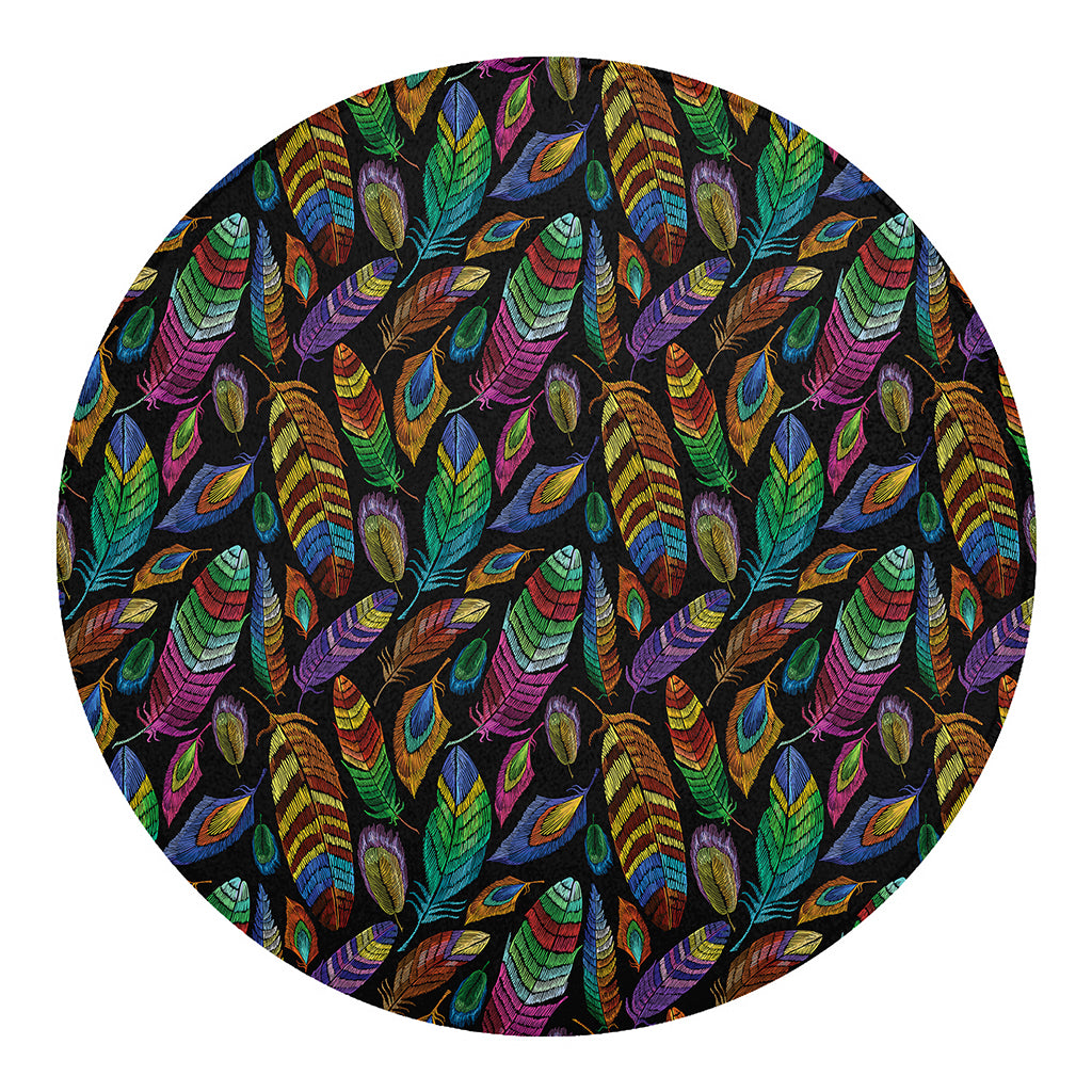 Bohemian Feather Pattern Print Round Blanket