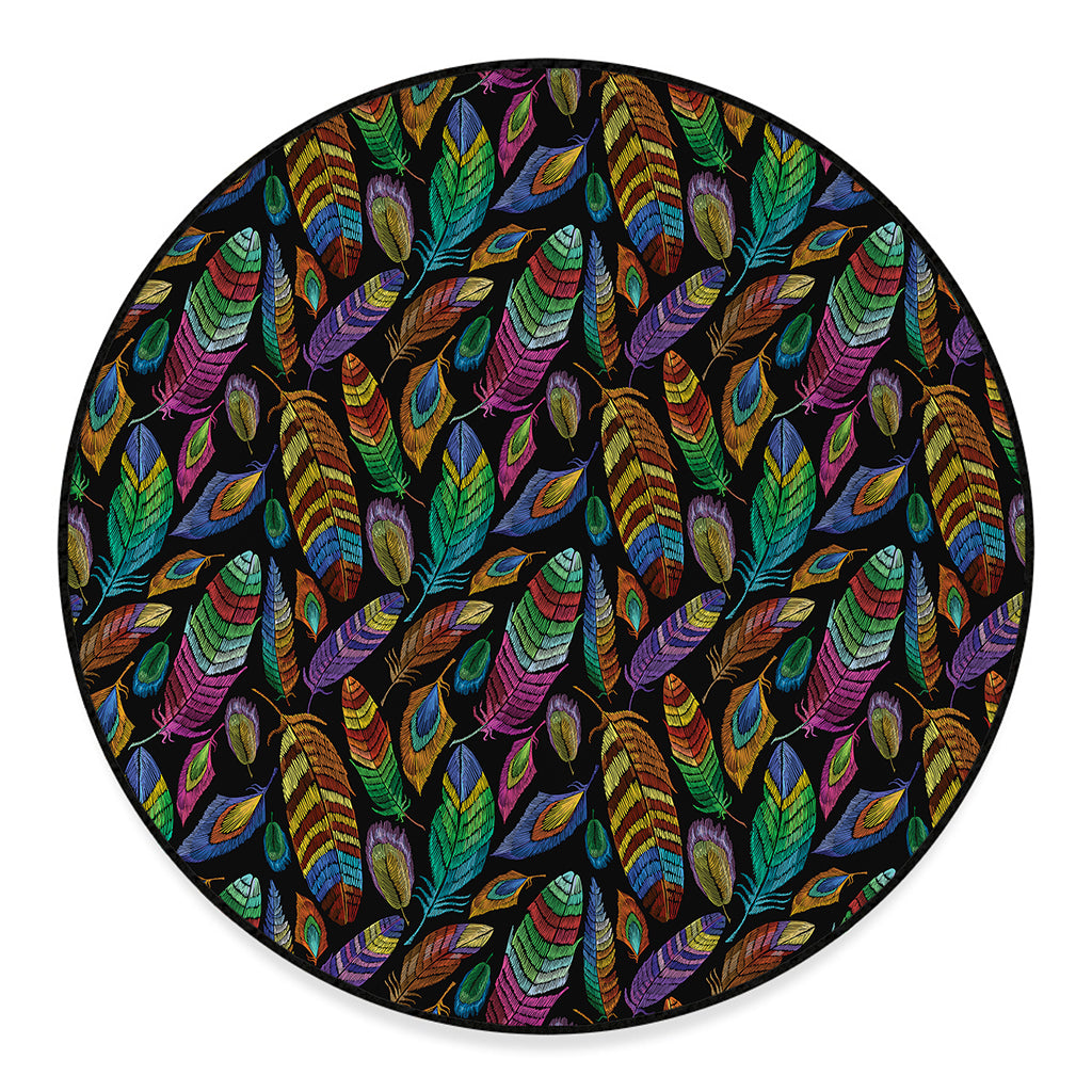 Bohemian Feather Pattern Print Round Floor Mat