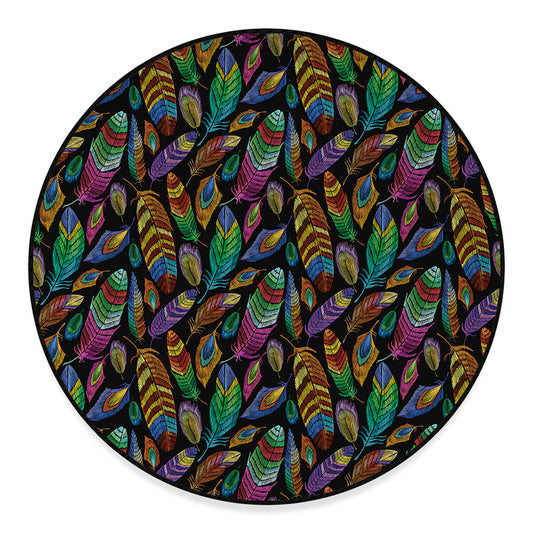 Bohemian Feather Pattern Print Round Floor Mat
