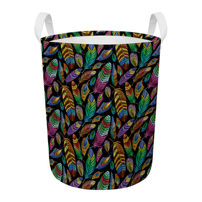 Bohemian Feather Pattern Print Round Laundry Basket