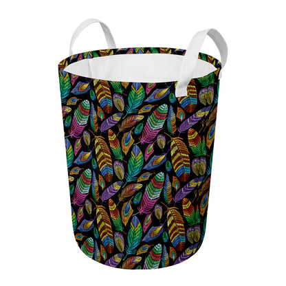 Bohemian Feather Pattern Print Round Laundry Basket