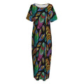 Bohemian Feather Pattern Print Short Sleeve Long Nightdress