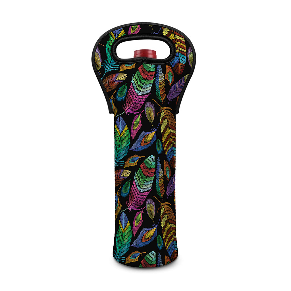 Bohemian Feather Pattern Print Single Neoprene Wine Tote