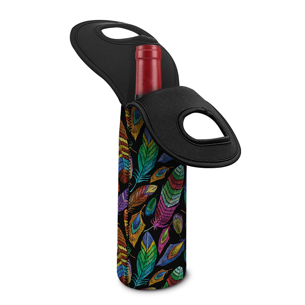 Bohemian Feather Pattern Print Single Neoprene Wine Tote