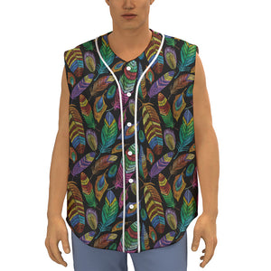 Bohemian Feather Pattern Print Sleeveless Baseball Jersey