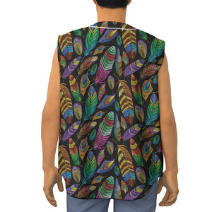 Bohemian Feather Pattern Print Sleeveless Baseball Jersey