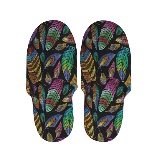 Bohemian Feather Pattern Print Slippers