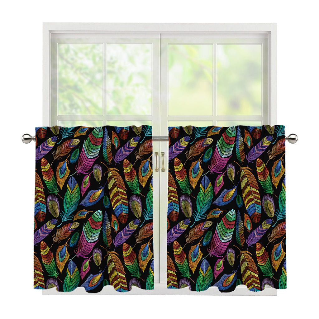 Bohemian Feather Pattern Print Tier Curtains