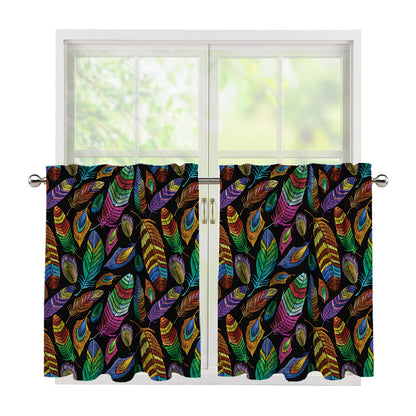 Bohemian Feather Pattern Print Tier Curtains