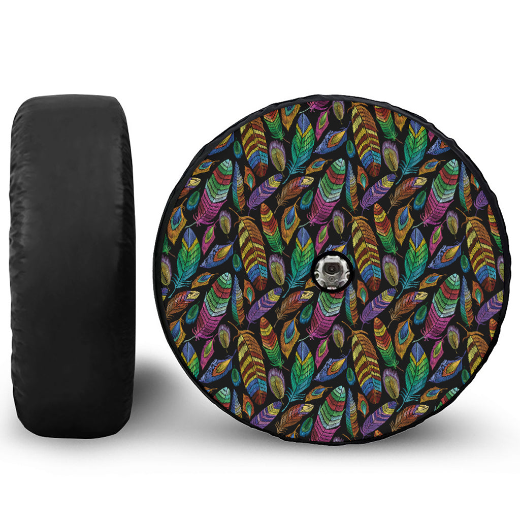 Bohemian Feather Pattern Print Tire Cover With Camera Hole