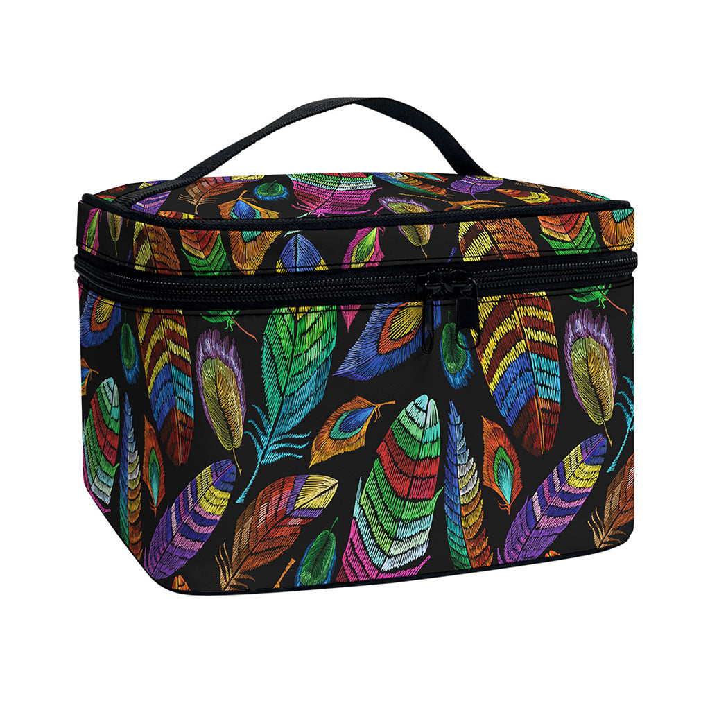 Bohemian Feather Pattern Print Travel Makeup Bag