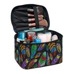 Bohemian Feather Pattern Print Travel Makeup Bag