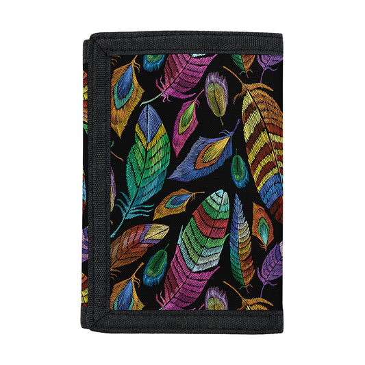 Bohemian Feather Pattern Print Trifold Wallet