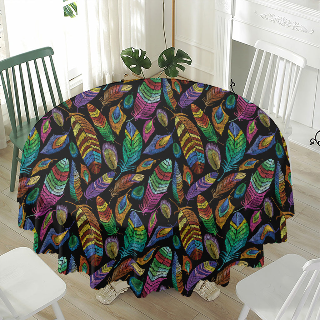 Bohemian Feather Pattern Print Waterproof Round Tablecloth