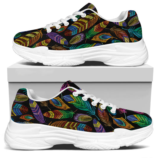 Bohemian Feather Pattern Print White Chunky Shoes