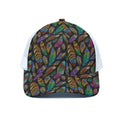 Bohemian Feather Pattern Print White Mesh Trucker Hat