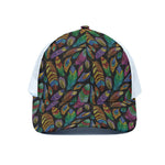 Bohemian Feather Pattern Print White Mesh Trucker Cap