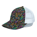 Bohemian Feather Pattern Print White Mesh Trucker Cap
