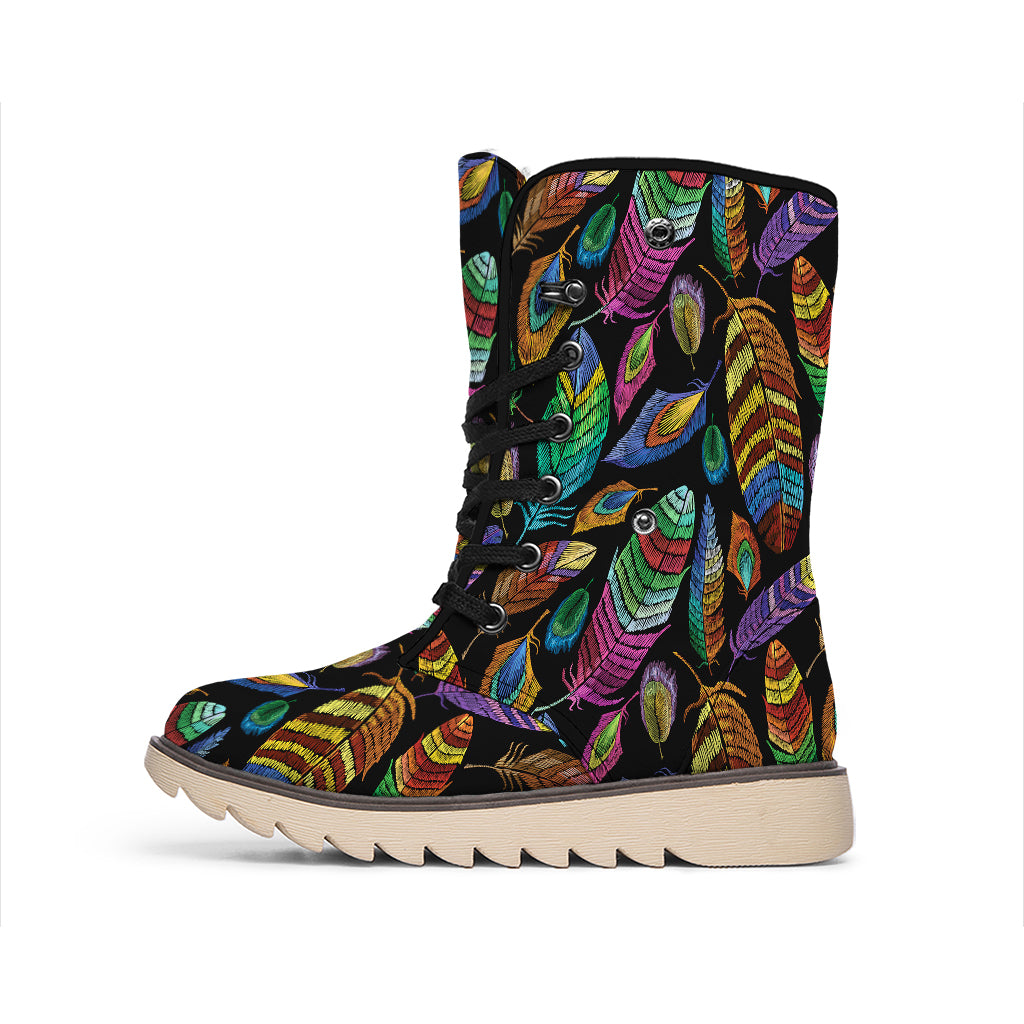 Bohemian Feather Pattern Print Winter Boots