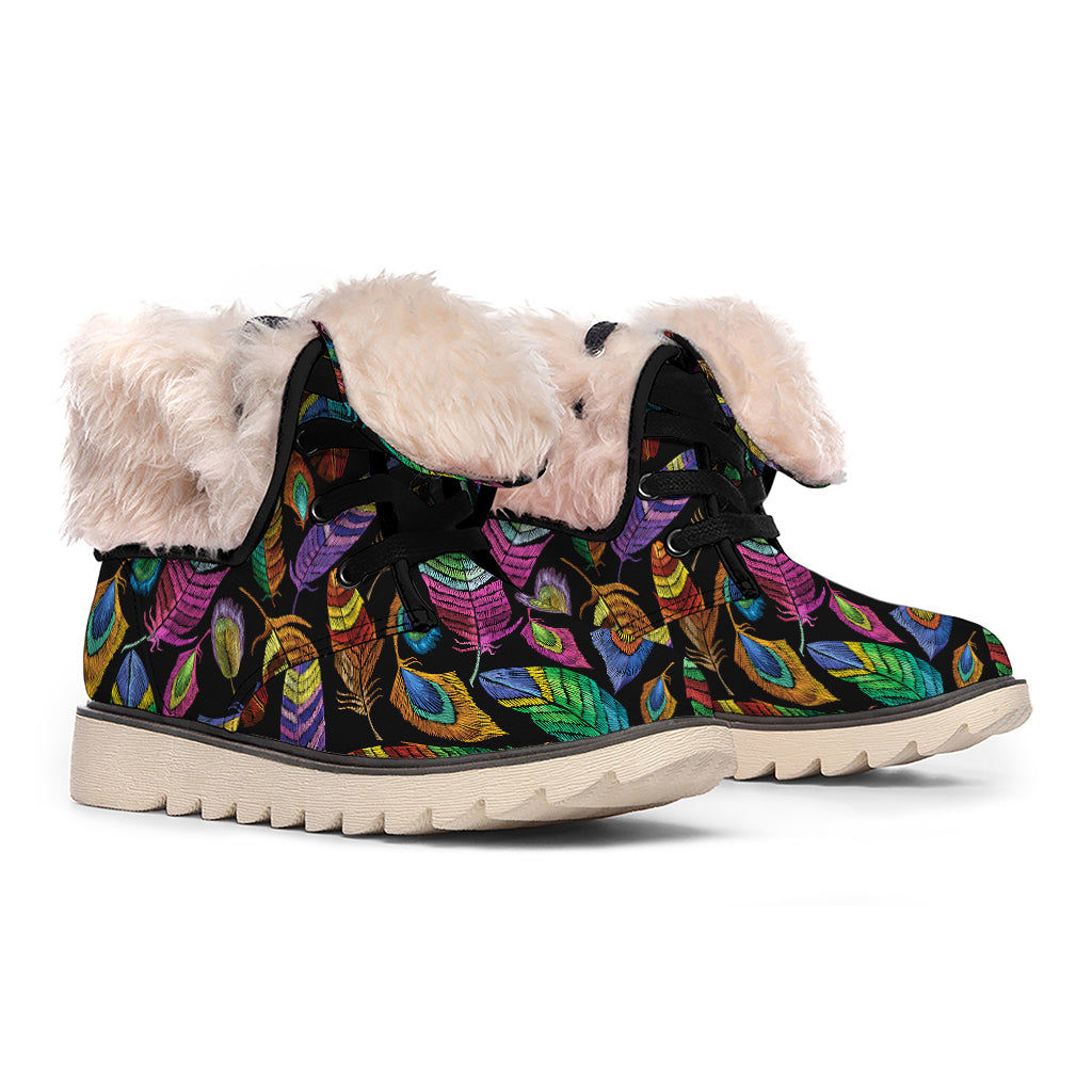 Bohemian Feather Pattern Print Winter Boots