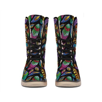 Bohemian Feather Pattern Print Winter Boots
