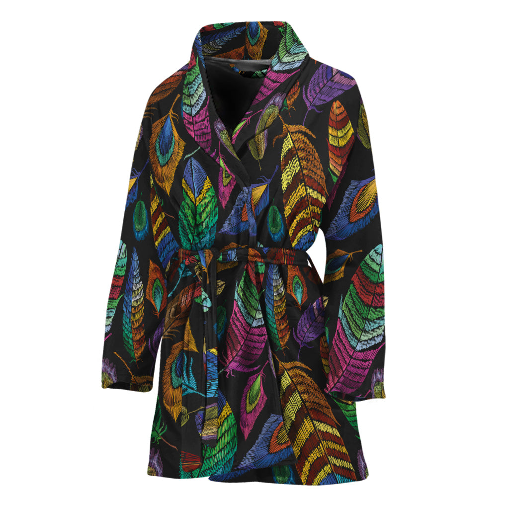 Bohemian Feather Pattern Print Women's Bathrobe