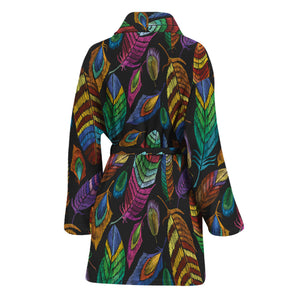 Bohemian Feather Pattern Print Women's Bathrobe