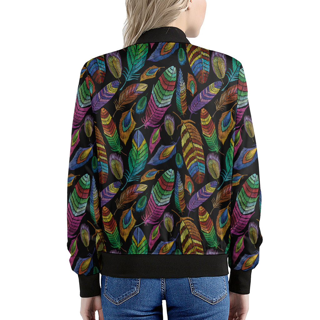 Bohemian Feather Pattern Print Women's Bomber Jacket