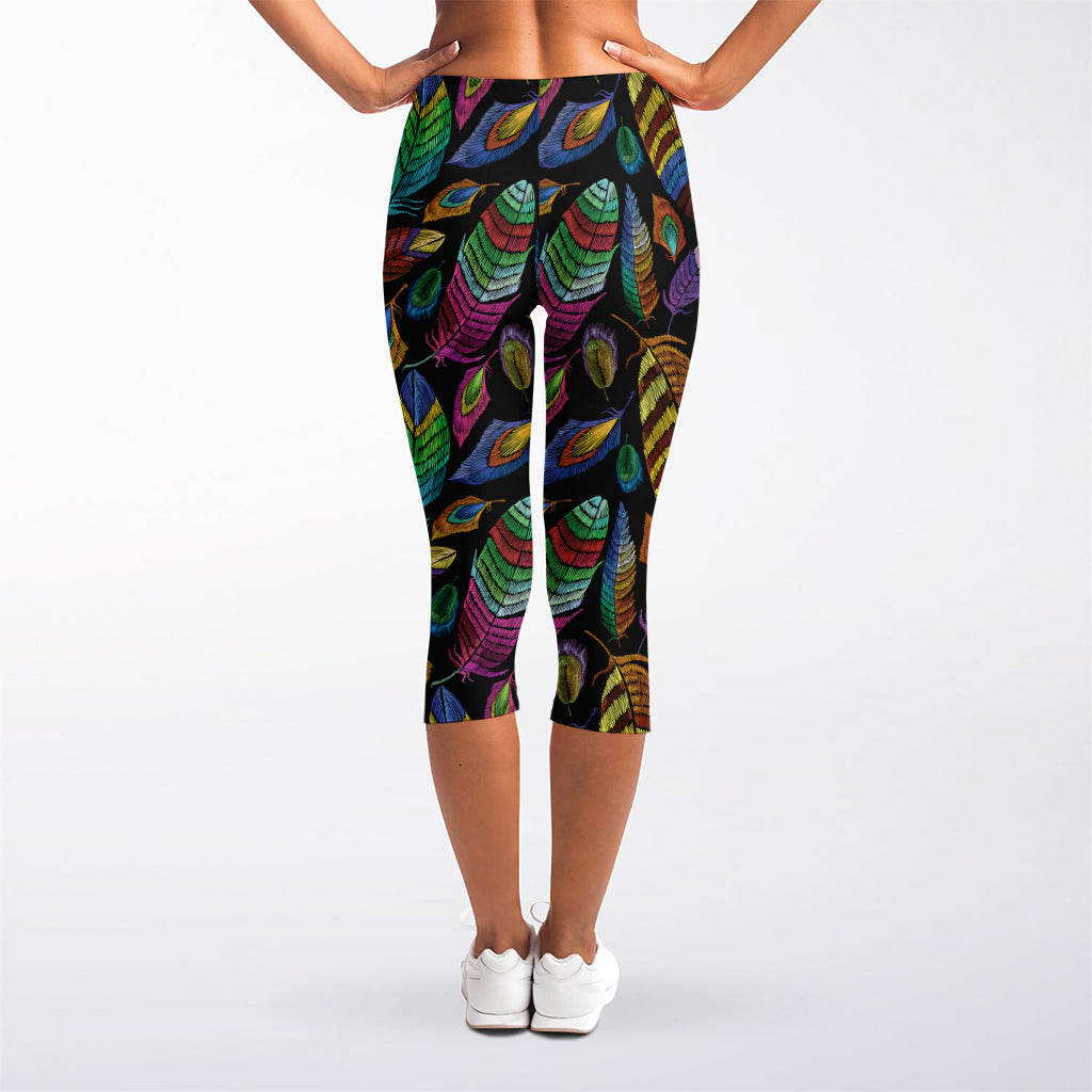Bohemian Feather Pattern Print Women's Capri Leggings