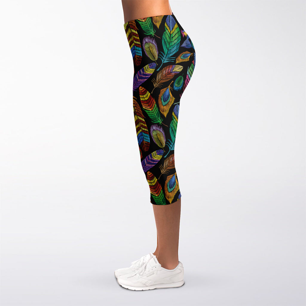 Bohemian Feather Pattern Print Women's Capri Leggings
