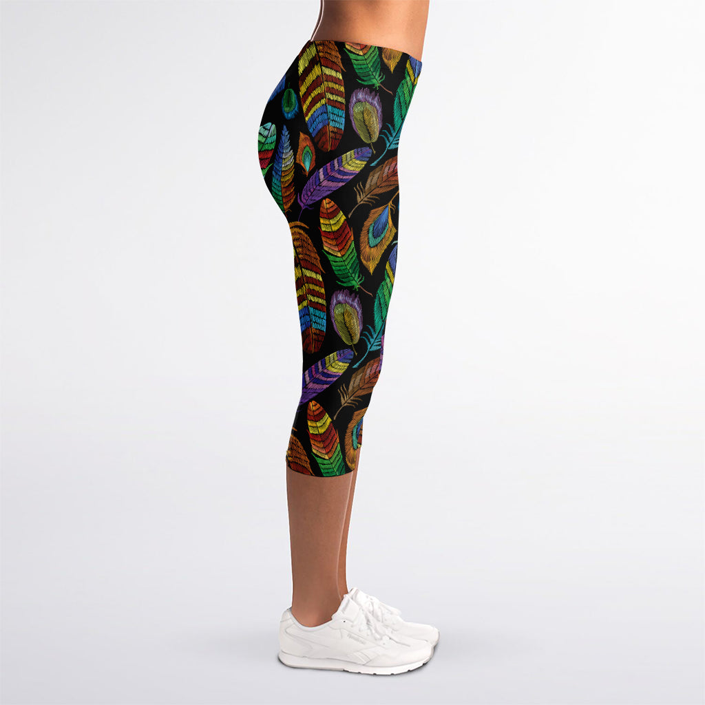 Bohemian Feather Pattern Print Women's Capri Leggings