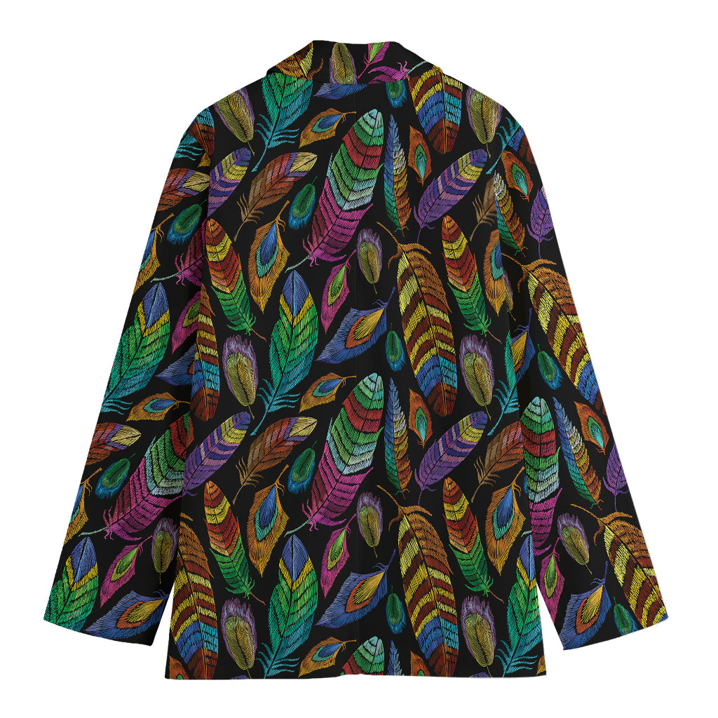 Bohemian Feather Pattern Print Women's Cotton Blazer