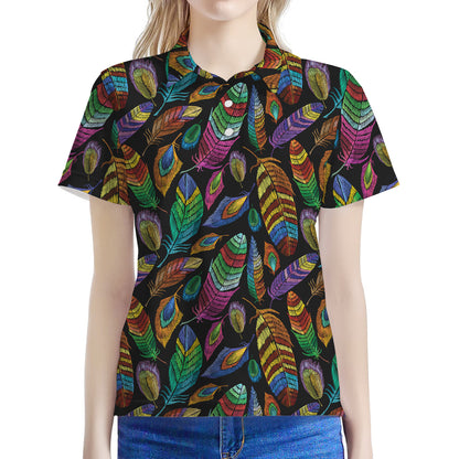 Bohemian Feather Pattern Print Women's Polo Shirt