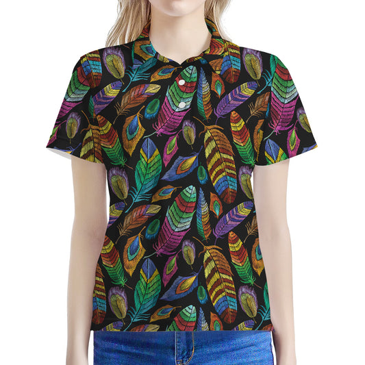 Bohemian Feather Pattern Print Women's Polo Shirt