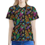 Bohemian Feather Pattern Print Women's Polo Shirt