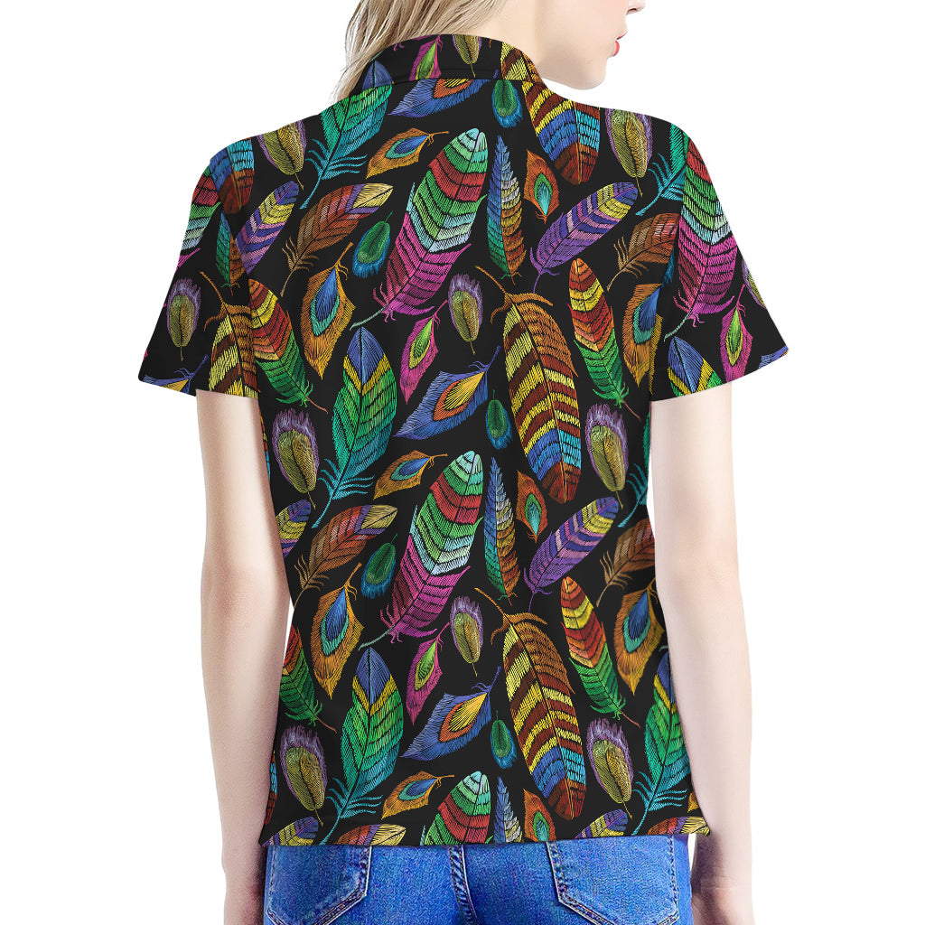 Bohemian Feather Pattern Print Women's Polo Shirt