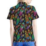 Bohemian Feather Pattern Print Women's Polo Shirt