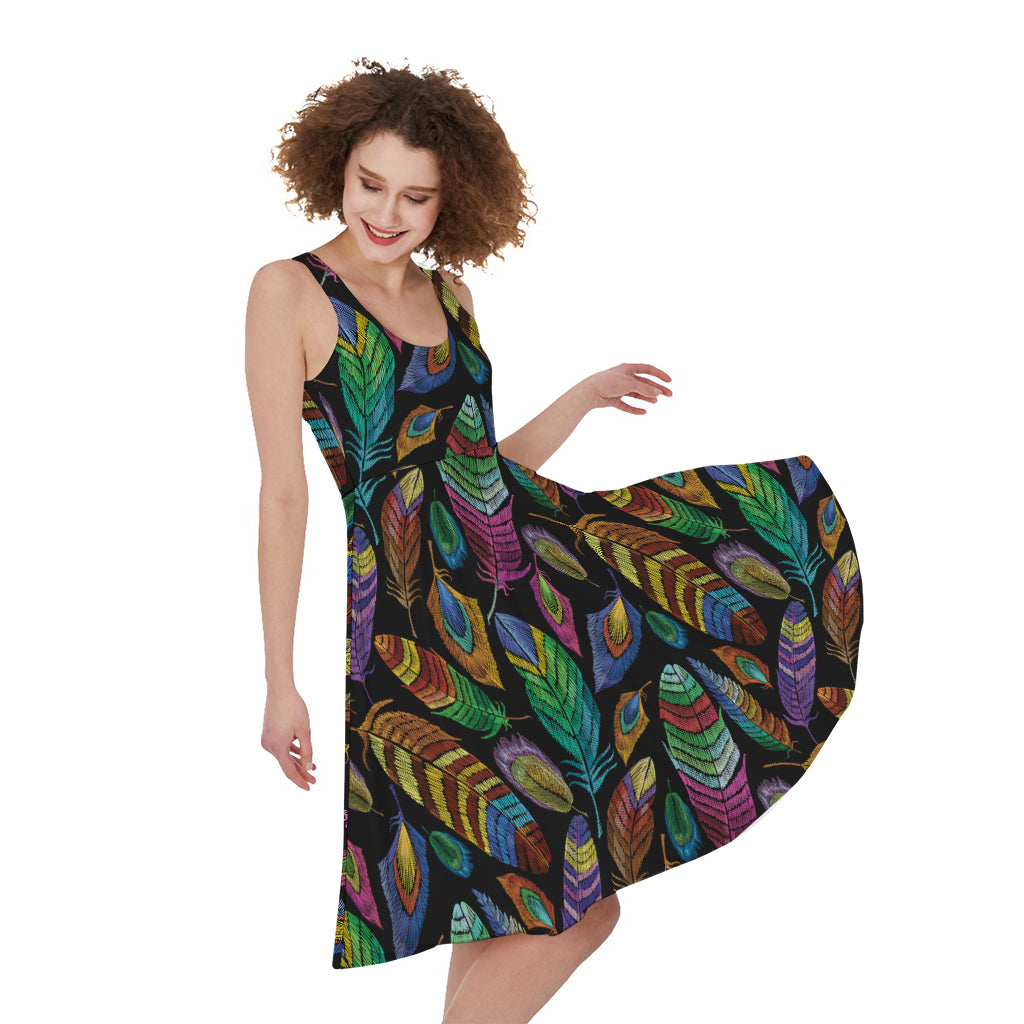Bohemian Feather Pattern Print Women's Sleeveless Dress
