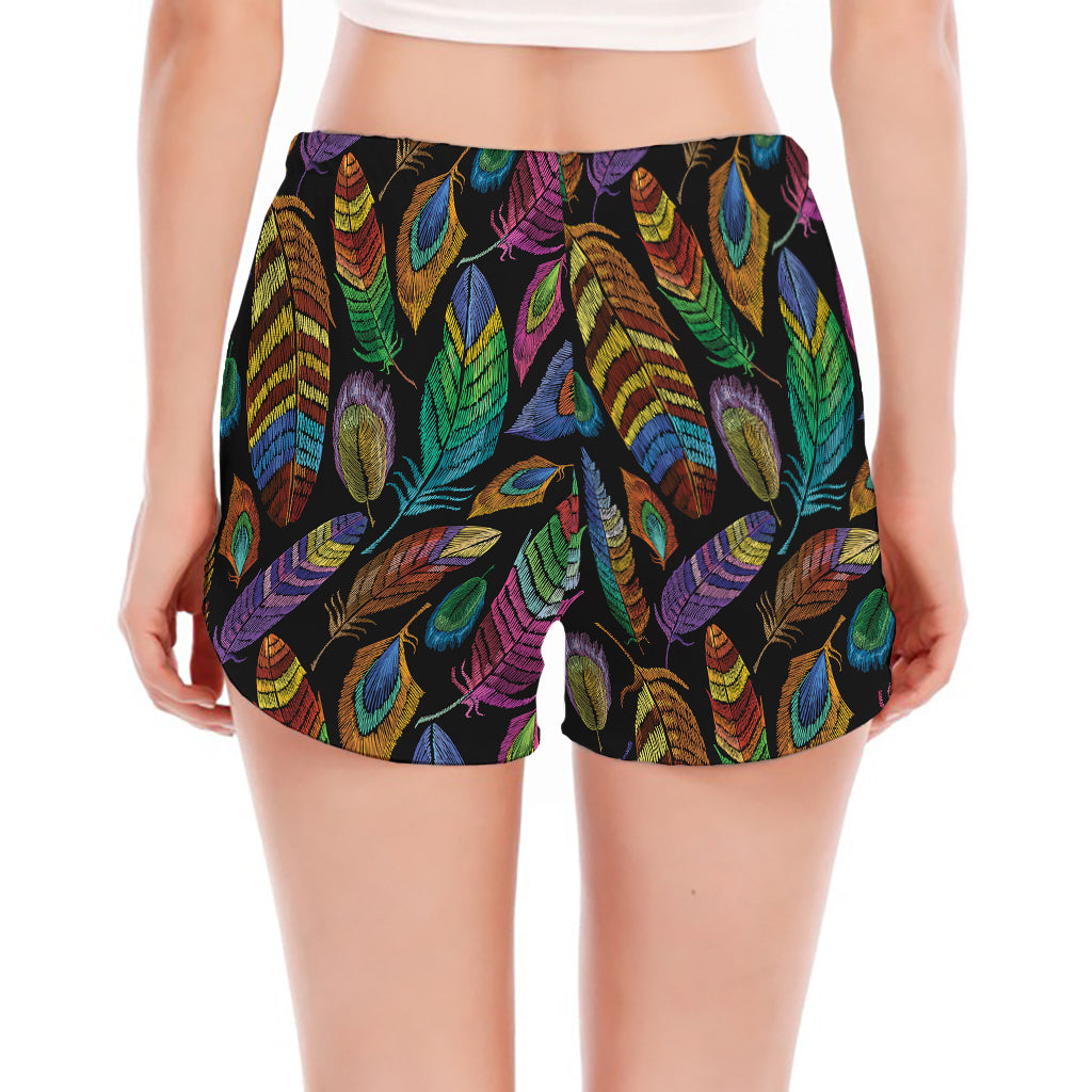 Bohemian Feather Pattern Print Women's Split Running Shorts