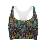Bohemian Feather Pattern Print Women's Sports Bra