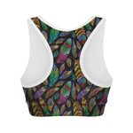 Bohemian Feather Pattern Print Women's Sports Bra