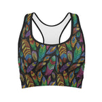 Bohemian Feather Pattern Print Women's Sports Bra