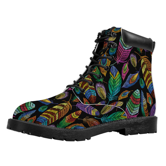 Bohemian Feather Pattern Print Work Boots