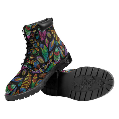 Bohemian Feather Pattern Print Work Boots